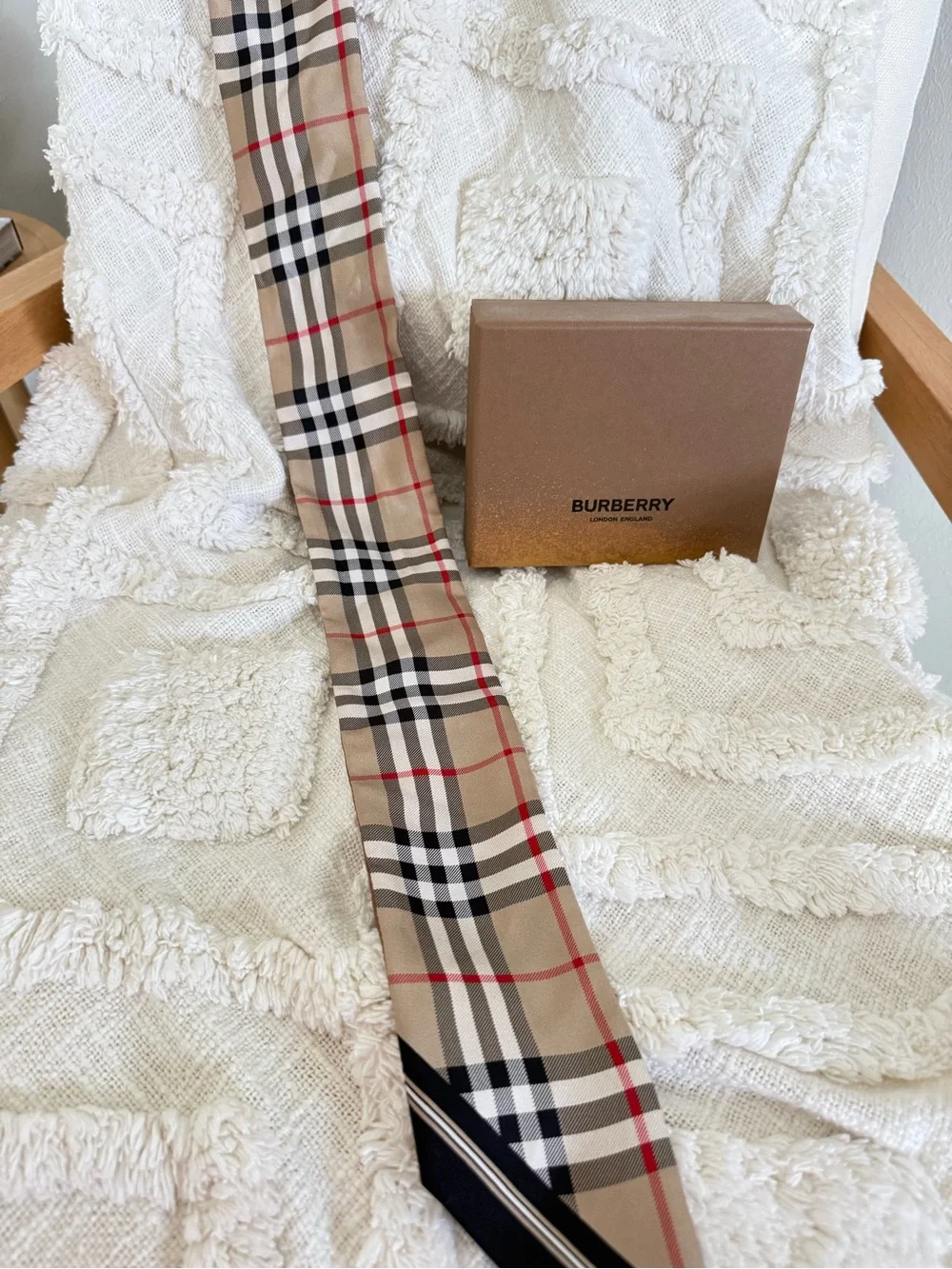 Burberry Beige, Tan & Black Check Silk Twilly Scarf